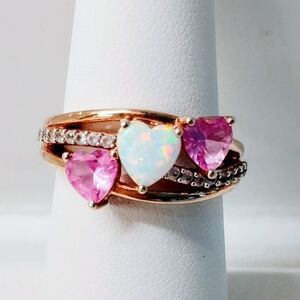 Vermeil Rose Gold Over 925 Sterling Pink Heart Ring with Opal Accent Size 7
